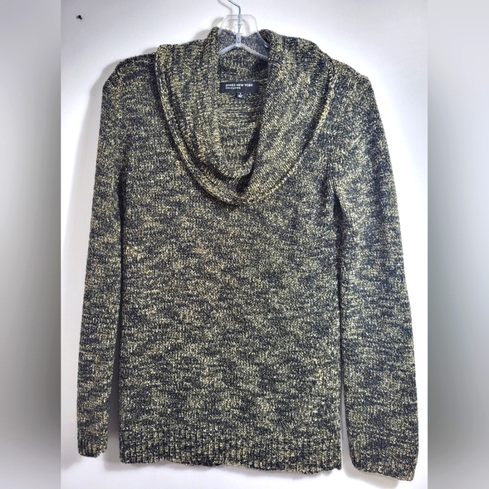 Jones New York black and tan variegated cowl neck sweater    women's S  #2354
